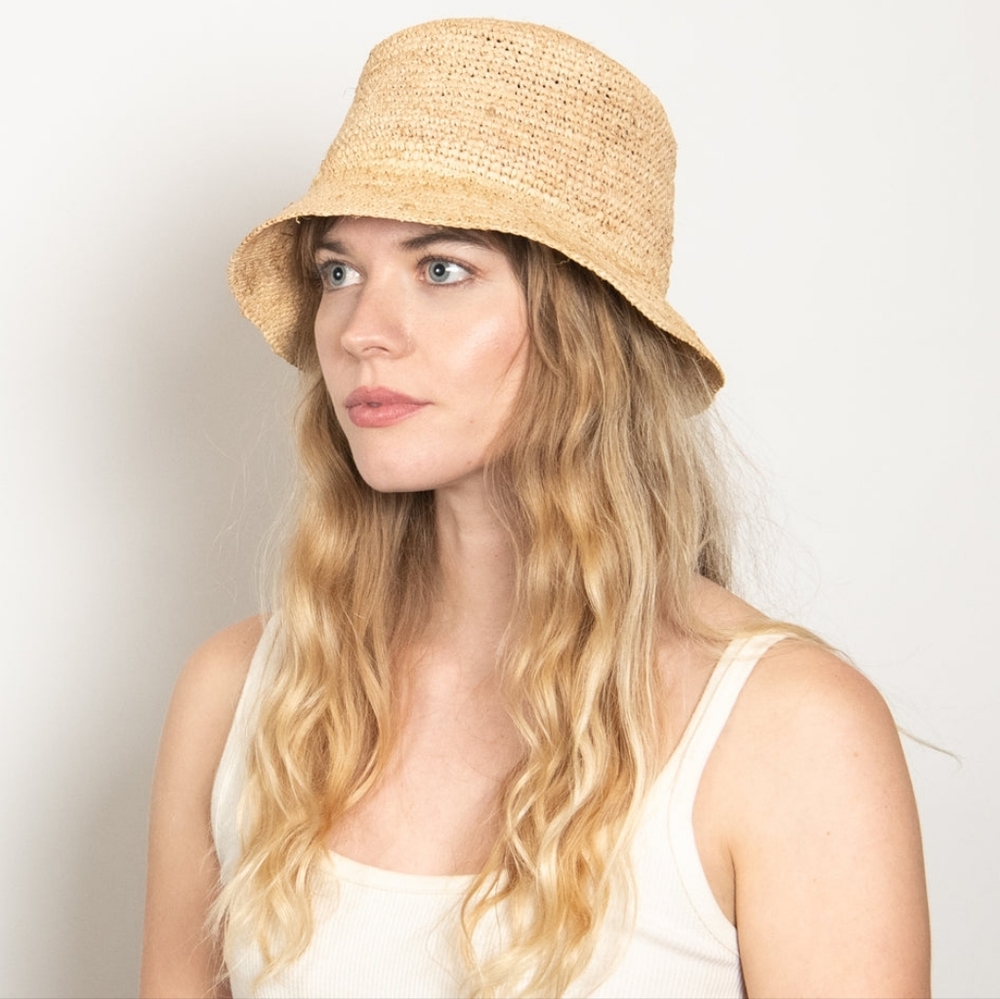 Wyeth Packable Aden Raffia Bucket Hat in Natural NWOT